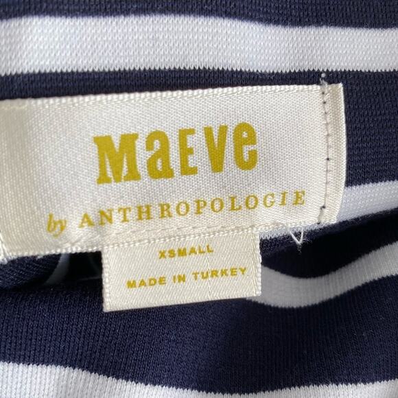 Anthro Maeve blouse women's XS navy blue stripe off the shoulder nautical top - Picture 7 of 9